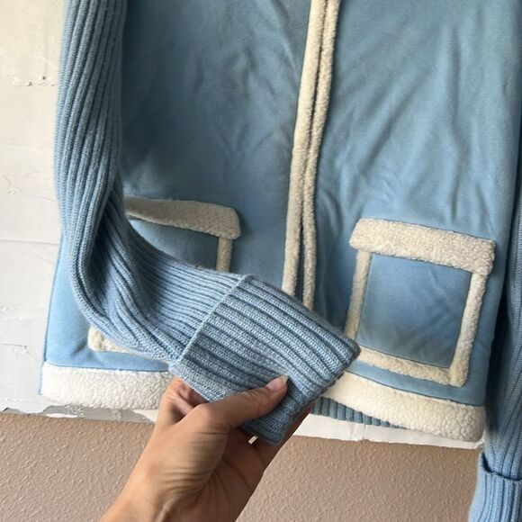 Bona Sherpa Faux Suede Jacket Baby Blue Size Small True Vintage - Picture 5 of 7